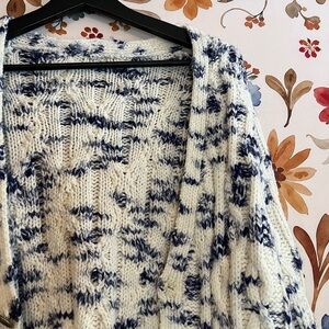 Ivory Blue M/L Space Dye Button V Neck Spring Preppy Thick Workwear Cardigan